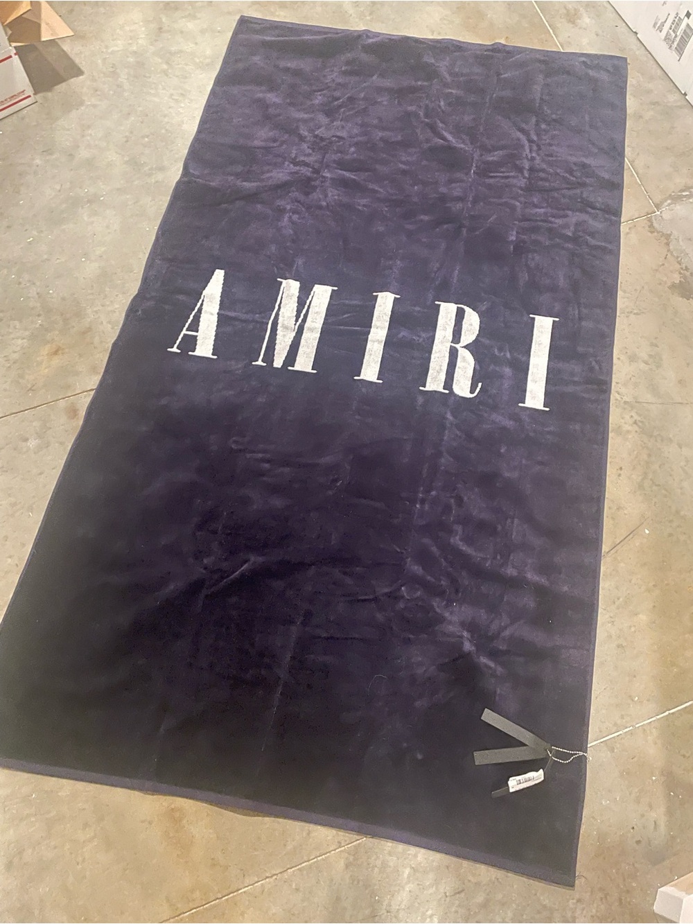 AMIRI Navy Blue XL beach Towel with White Logo